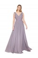 Draped Floor Length High Neck V-Back Chiffon Bridesmaid Dress with Shirred Bodice UK