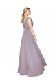 Draped Floor Length High Neck V-Back Chiffon Bridesmaid Dress with Shirred Bodice UK