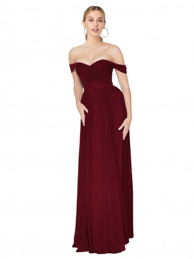 Shirred Sweetheat Neckline Off the Shoulder Long Chiffon Bridesmaid Dress UK