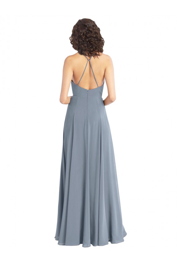 Slim A-Line Cowl Neck Long Chiffon Bridesmaid Dress with Side High Slit UK