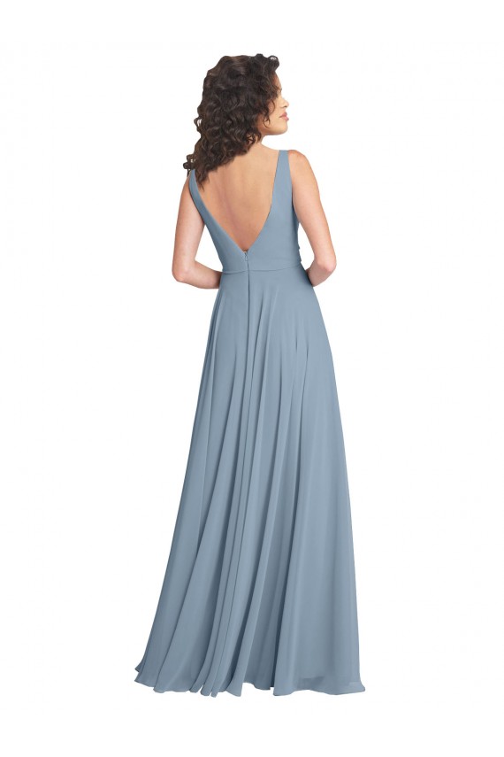 Faux Surplice Bodice Long Chiffon Bridesmaid Dress with V-Neckline UK