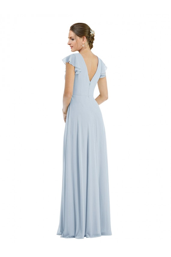 Flutter Sleeve V Keyhole Chiffon Maxi Bridesmaid Dress UK