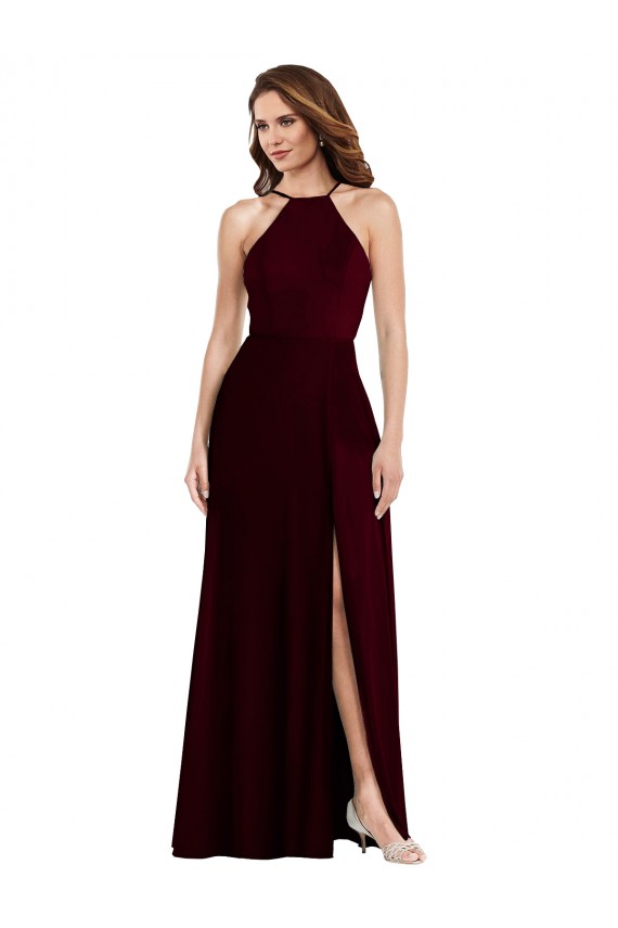 Halter Spaghetti Straps Maxi Bridesmaid Dress with Front Slit UK