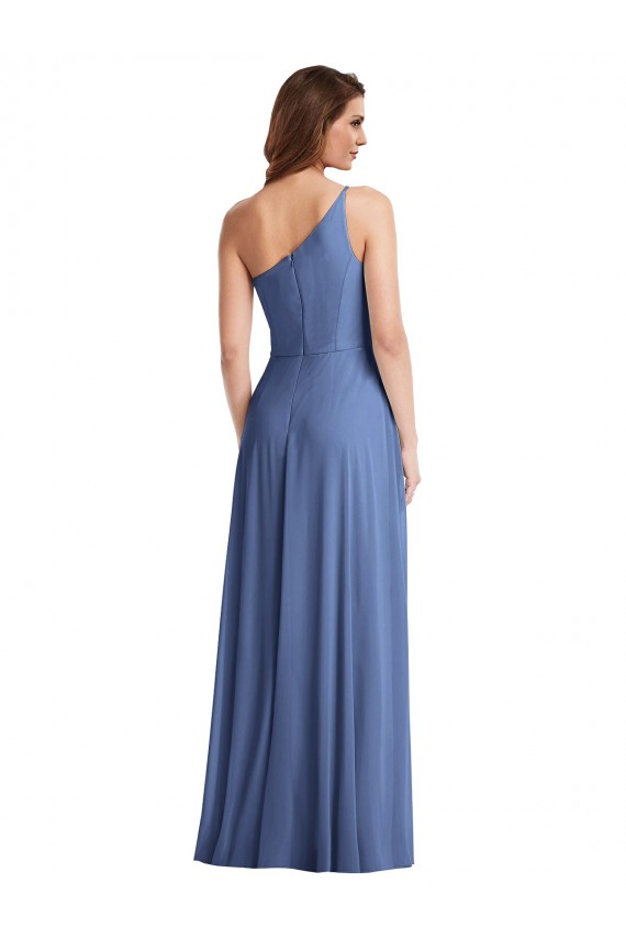 One Shoulder Full Length Maxi Bridesmaid Dress with Flirty Slit UK