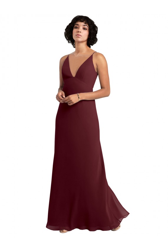 Notched Neckline Empire Waist Chiffon Slip Bridesmaid Dress UK
