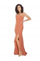 Chiffon Square Neck Bridesmaid Dress with Ruffled Skirt Slit UK