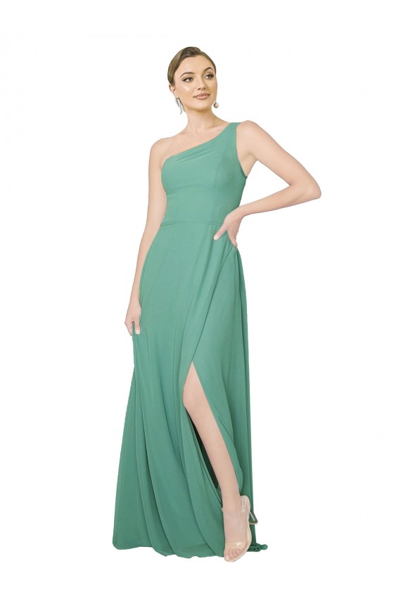 One Shoulder Asymmetric Chiffon Bridesmaid Dress with Pockets UK