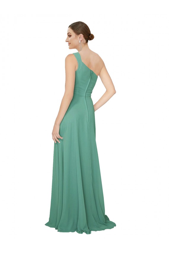 One Shoulder Asymmetric Chiffon Bridesmaid Dress with Pockets UK