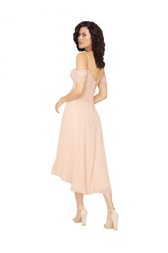 Cold Shoulder Midi Length Short Chiffon Bridesmaid Dress UK
