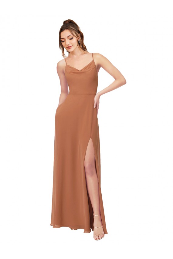 Cowl Neck Chiffon Bridesmaid Dress with Front Slit UK