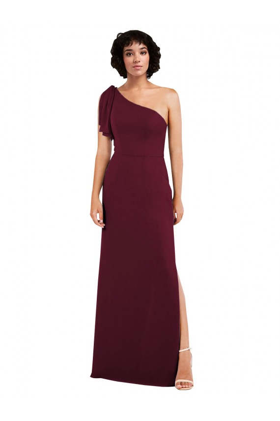 One Shoulder Chiffon Bridesmaid Dress with Skirt Slit and Accent Strap UK