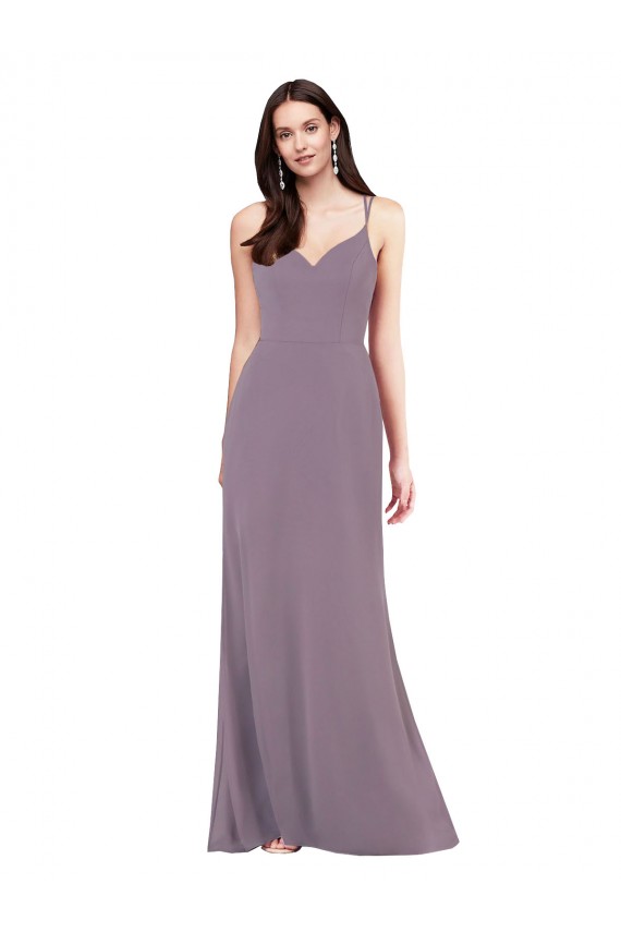Simple Floor-Length Chiffon Bridesmaid Dress with Criss-Cross Back UK