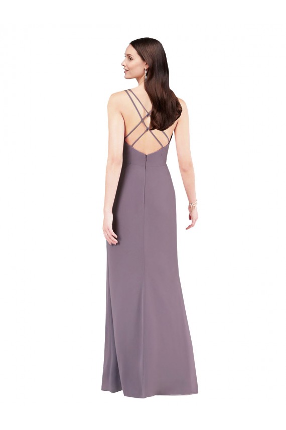 Simple Floor-Length Chiffon Bridesmaid Dress with Criss-Cross Back UK