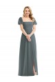 Puff Sleeves Chiffon Maxi Bridesmaid Dress with Front Slit UK