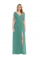 Plunge Neckline Bow Shoulder Chiffon Maxi Bridesmaid Dress UK