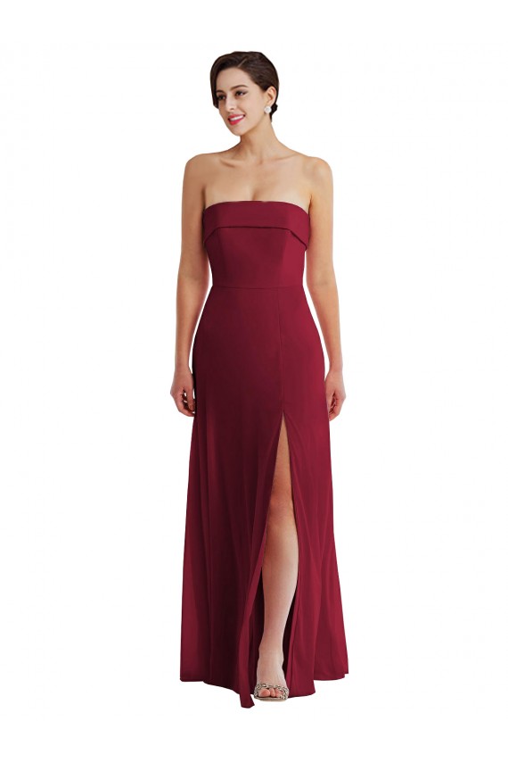 Cuffed Strapless Maxi Bridesmaid Dress with Front Slit UK