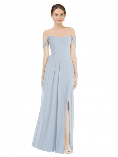 Off the Shoulder Basque Neck Maxi Bridesmaid Dress with Flounce Sleeves UK