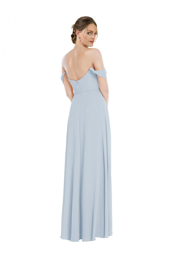 Off the Shoulder Basque Neck Maxi Bridesmaid Dress with Flounce Sleeves UK