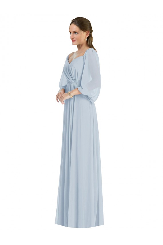 Off the Shoulder Puff Sleeve Maxi Bridesmaid Dress with Front Slit UK