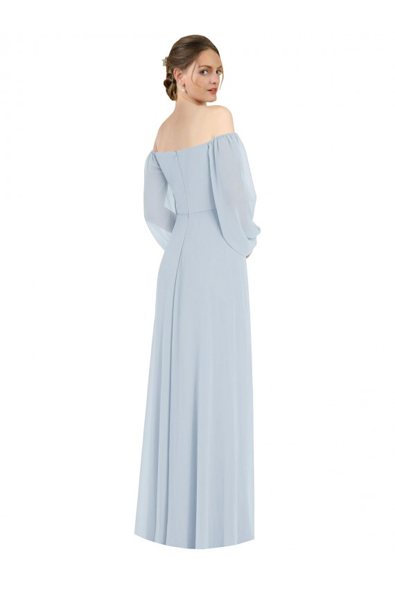 Off the Shoulder Puff Sleeve Maxi Bridesmaid Dress with Front Slit UK