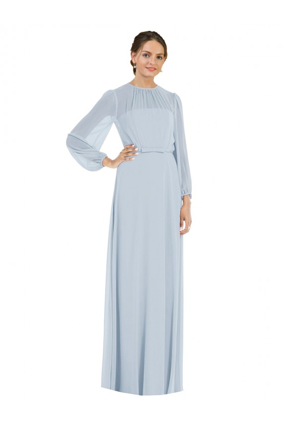 Strapless Chiffon Maxi Bridesmaid Dress with Puff Sleeve Blouson Overlay UK