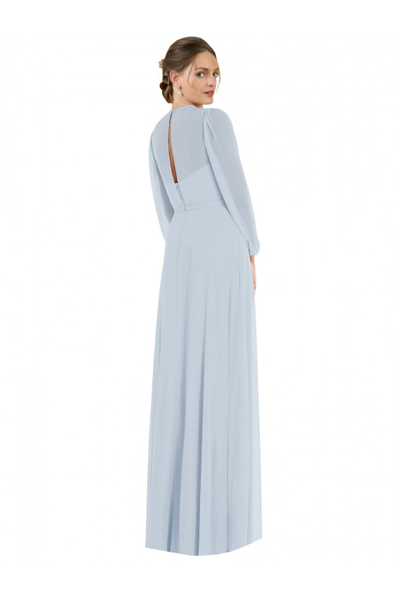 Strapless Chiffon Maxi Bridesmaid Dress with Puff Sleeve Blouson Overlay UK
