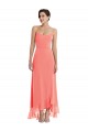 Scoop Neck Ruffle Trimmed High Low Maxi Bridesmaid Dress UK