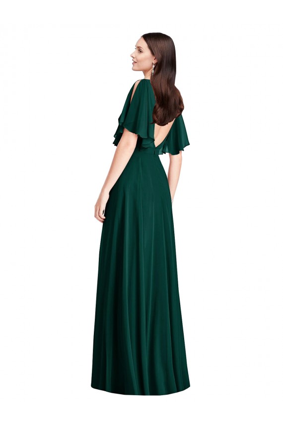 Backless Floor Length Split Sleeves Maxi Bridesmaid Dress UK