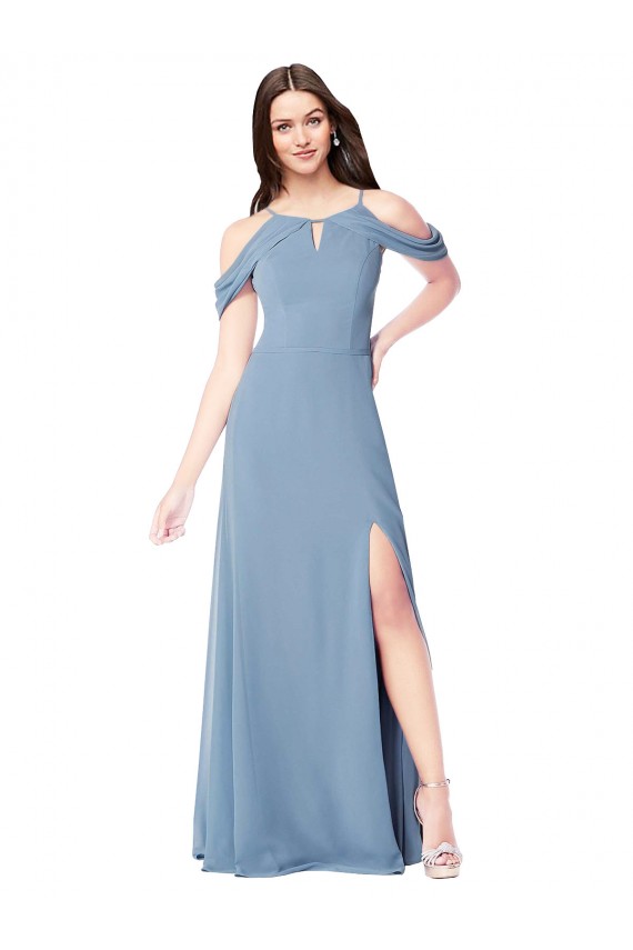 High Neck Chiffon Bridesmaid Dress with Draped Sleeves UK