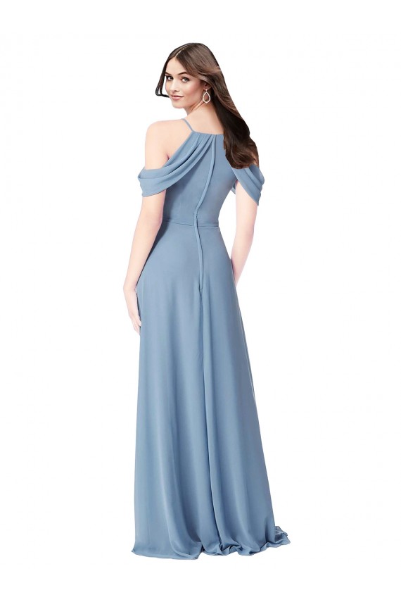 High Neck Chiffon Bridesmaid Dress with Draped Sleeves UK
