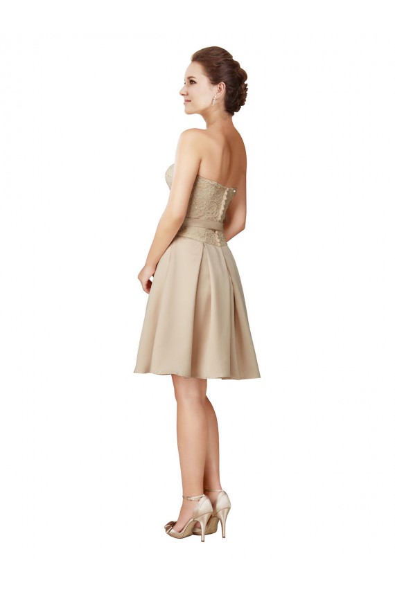 Short Classic Beaded Lace and Satin Bridesmaid Dress with Matching Satin Tie Sash UK