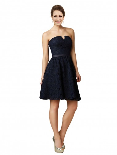 Classic Knee Length Lace Bridesmaid Dress with Notched Neckline UK
