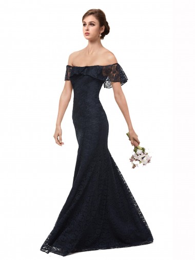 Off the Shoulder Long Lace Bridesmaid Dress with Flutter Sleeves UK