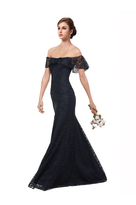 Off the Shoulder Long Lace Bridesmaid Dress with Flutter Sleeves UK