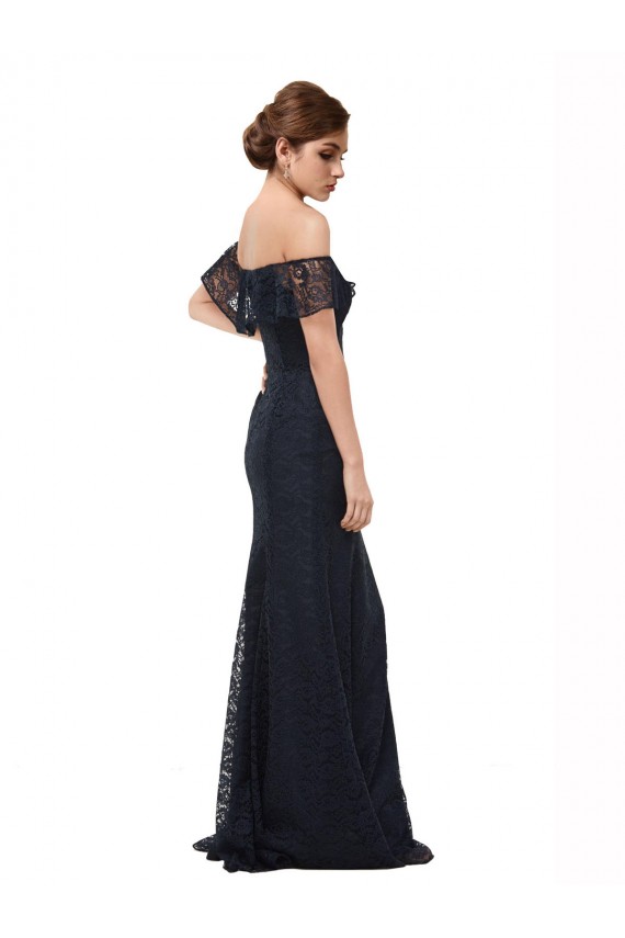 Off the Shoulder Long Lace Bridesmaid Dress with Flutter Sleeves UK