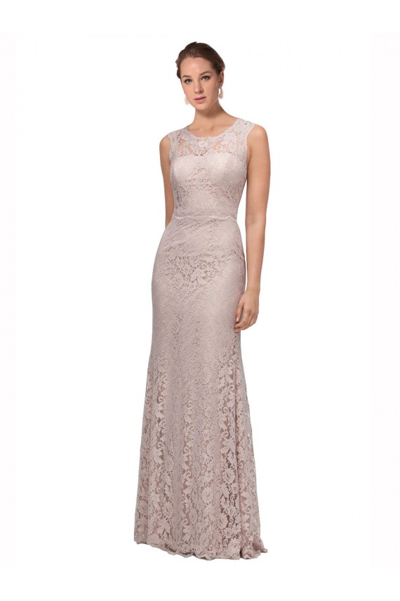 Long Sleeveless All Lace Bridesmaid Dress with Scoop Neckline UK