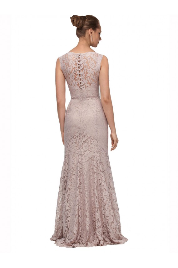 Long Sleeveless All Lace Bridesmaid Dress with Scoop Neckline UK