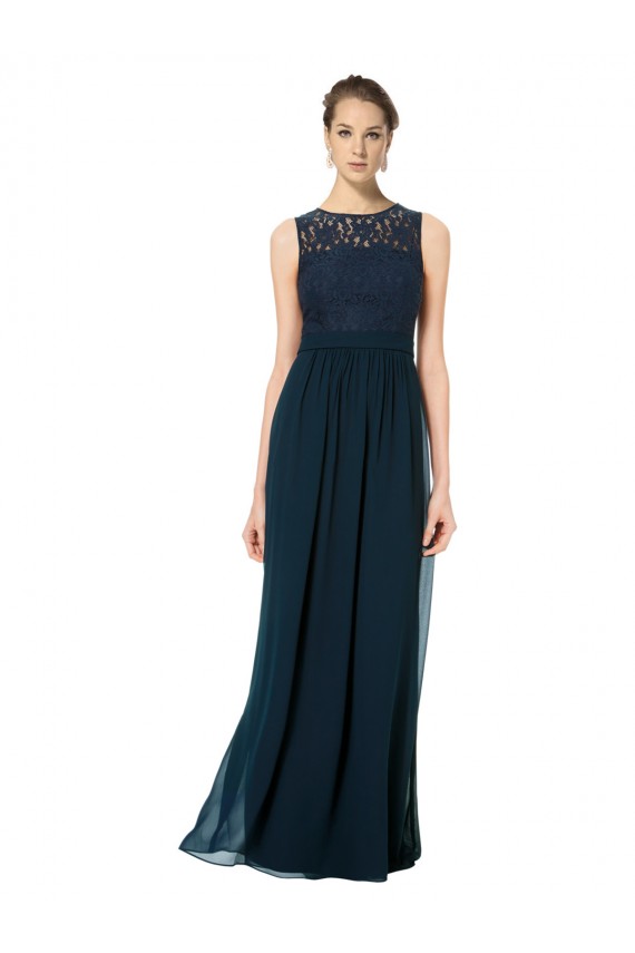 Long Chiffon Bridesmaid Dress with Lace Sleeveless Bodice and Keyhole Back UK