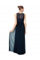 Long Chiffon Bridesmaid Dress with Lace Sleeveless Bodice and Keyhole Back UK