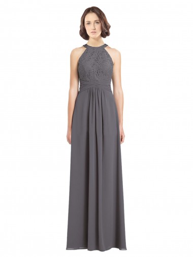 Long Chiffon Bridesmaid Dress with Corded Lace Bodice UK