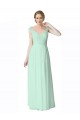 Long Chiffon Bridesmaid Dress with Corded Lace V-Neck Bodice UK