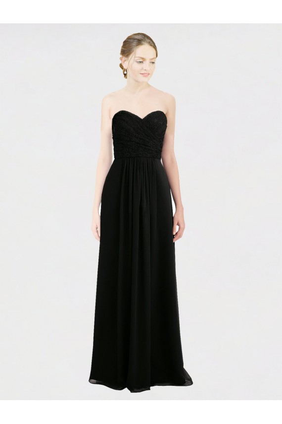Long Strapless Lace Bodice Bridesmaid Dress with Sweetheart Neckline and Criss-Cross Pleats UK
