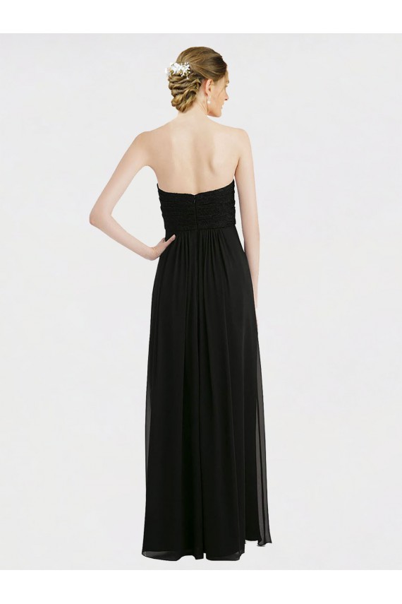 Long Strapless Lace Bodice Bridesmaid Dress with Sweetheart Neckline and Criss-Cross Pleats UK