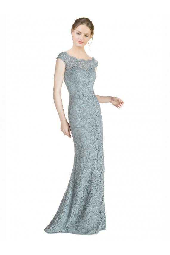 Off the Shoulder Mermaid Lace Bridesmaid Dress with Cap Sleeves UK