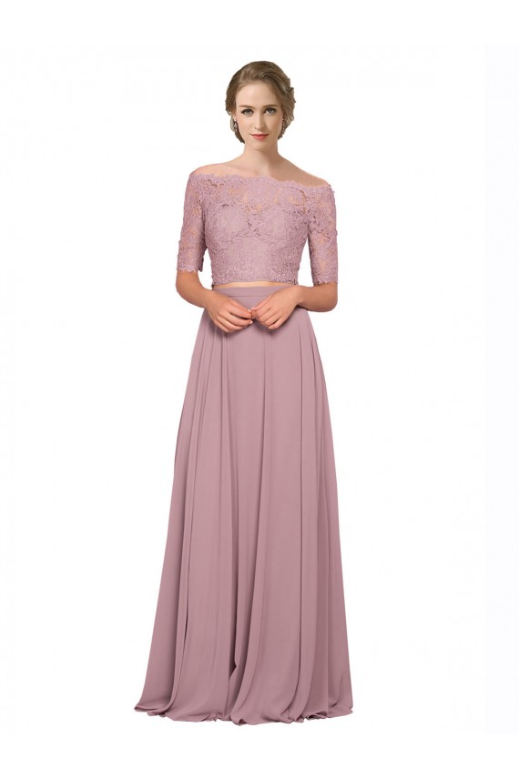 Off the Shoulder Lace Crop Top A-Line Chiffon Bridesmaid Dress UK