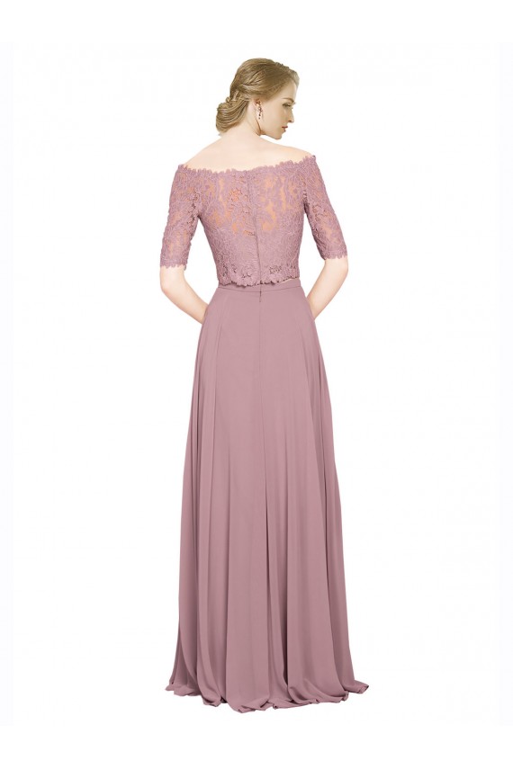 Off the Shoulder Lace Crop Top A-Line Chiffon Bridesmaid Dress UK