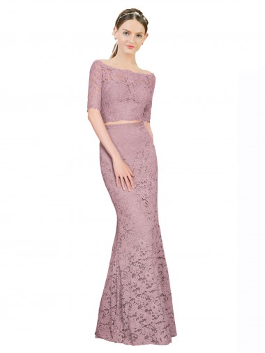 Short Sleeves Crop Top Mermaid Lace Bridesmaid Dress UK
