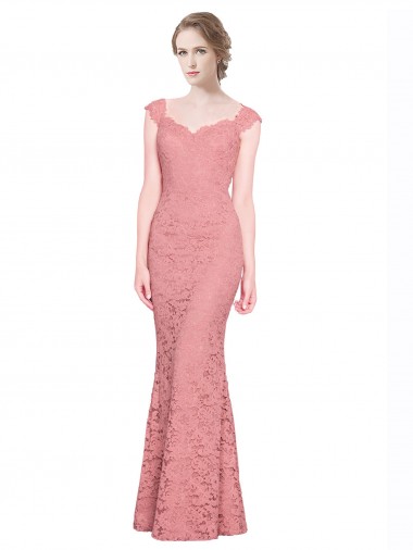 Sweetheart Mermaid Long Lace Bridesmaid Dress with Wide Straps UK