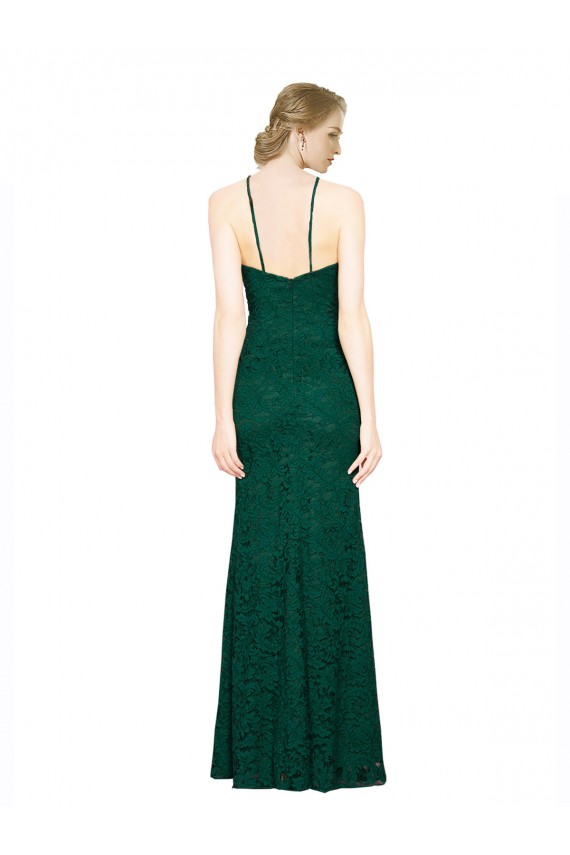 High Illusion Halter Neck Long Lace Bridesmaid Dress UK