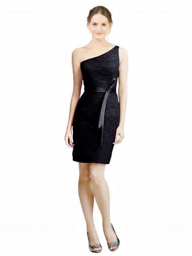 One Shoulder Short Lace Bridesmaid Dress with Satin Waistband UK